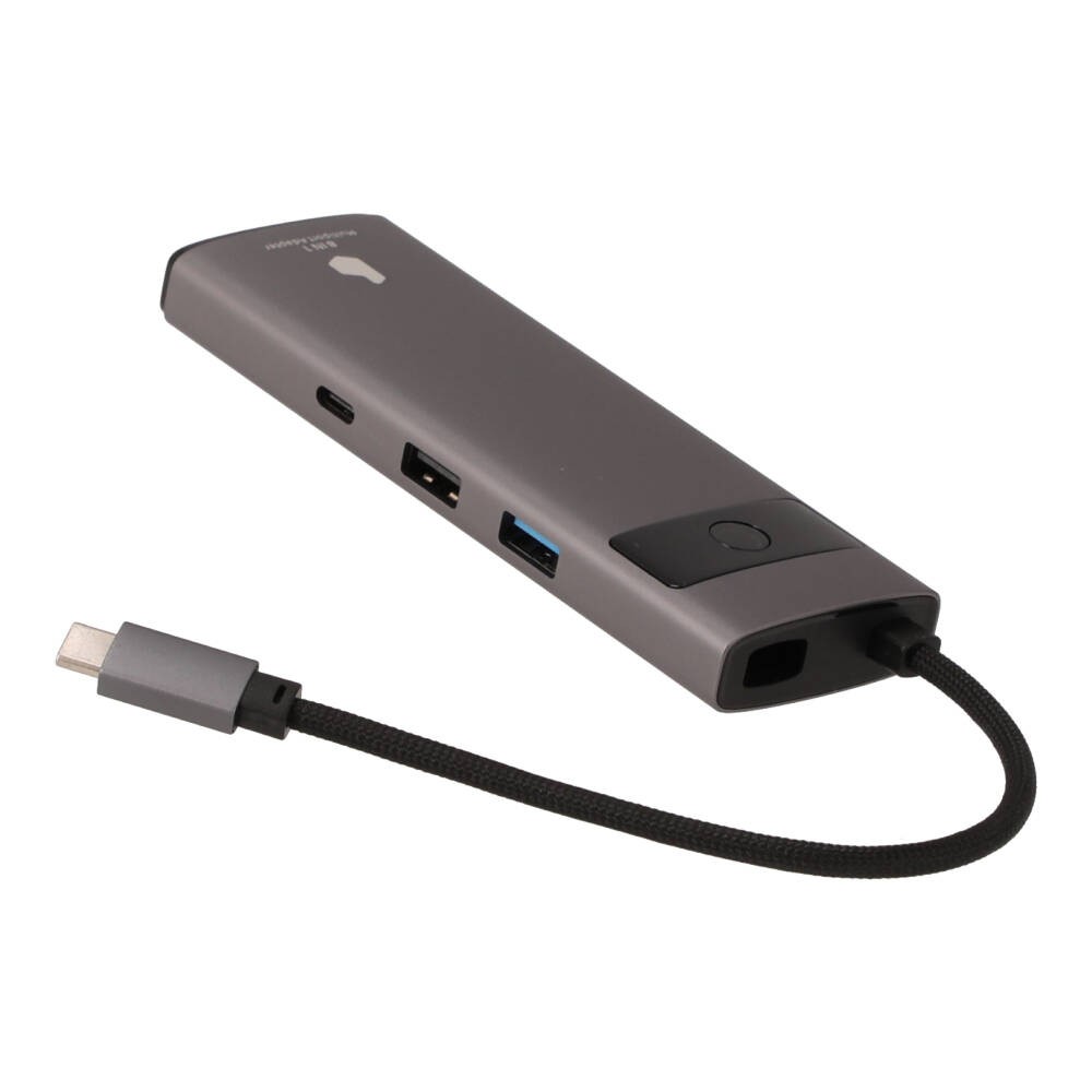 Blue Box Port Hub USB Type-C 8-in-1 Multifunction Converter with Screen On/Off button Gray