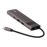 Blue Box Port Hub USB Type-C 8-in-1 Multifunction Converter with Screen On/Off button Gray