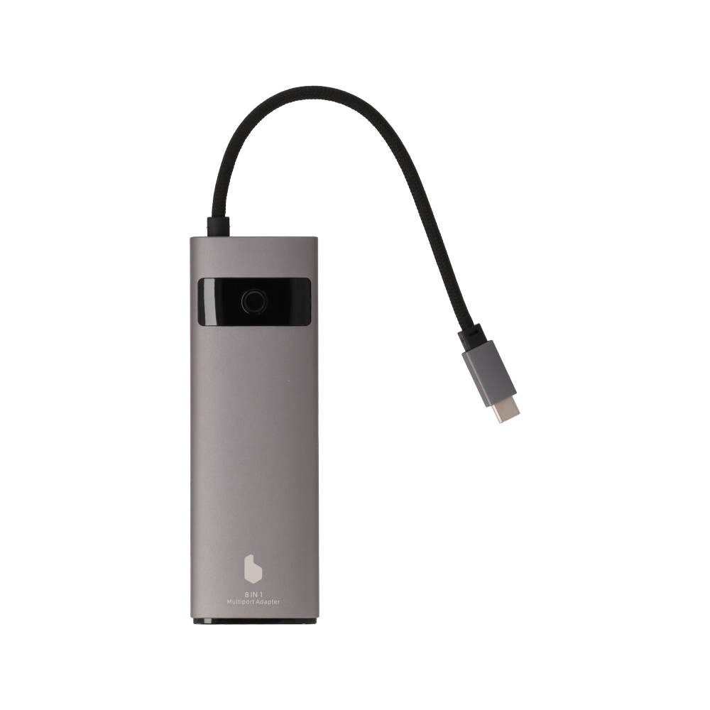 Blue Box Port Hub USB Type-C 8-in-1 Multifunction Converter with Screen On/Off button Gray