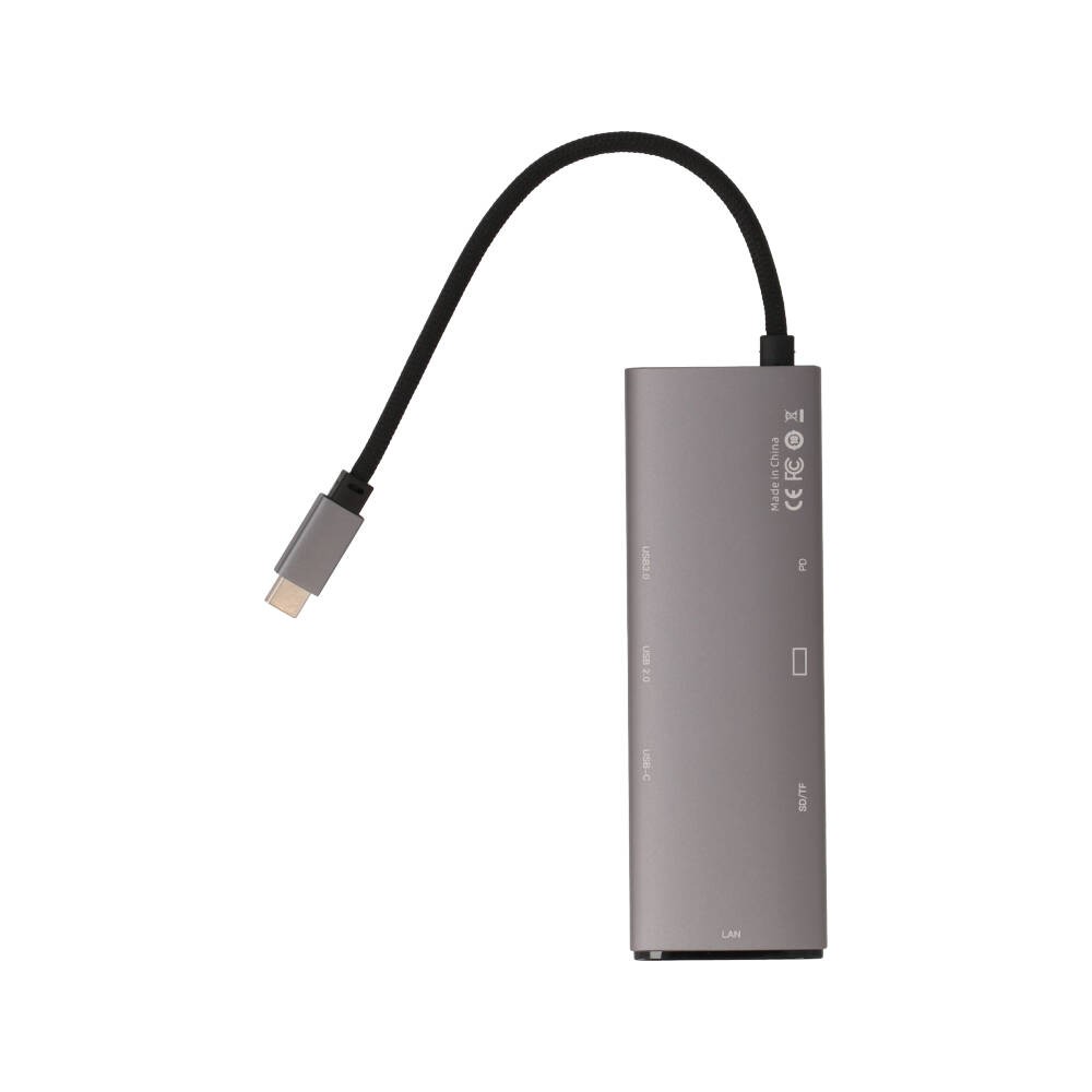 Blue Box Port Hub USB Type-C 8-in-1 Multifunction Converter with Screen On/Off button Gray
