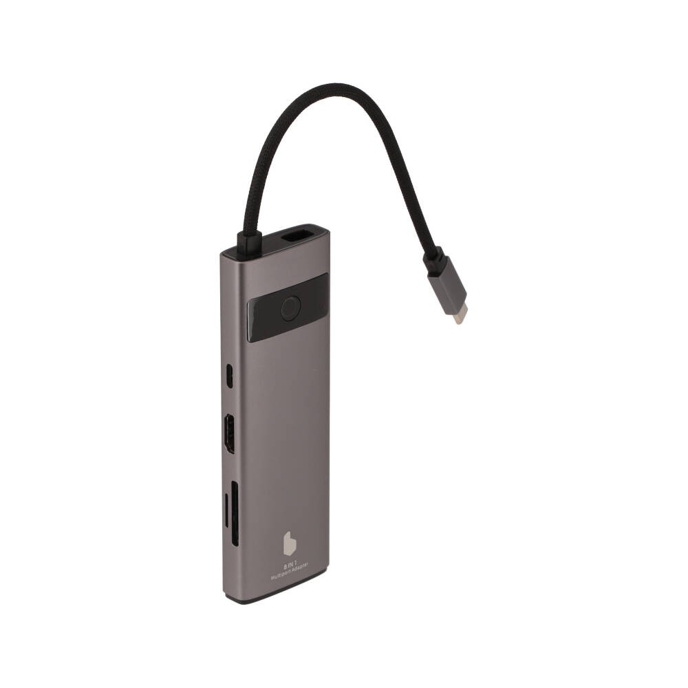Blue Box Port Hub USB Type-C 8-in-1 Multifunction Converter with Screen On/Off button Gray