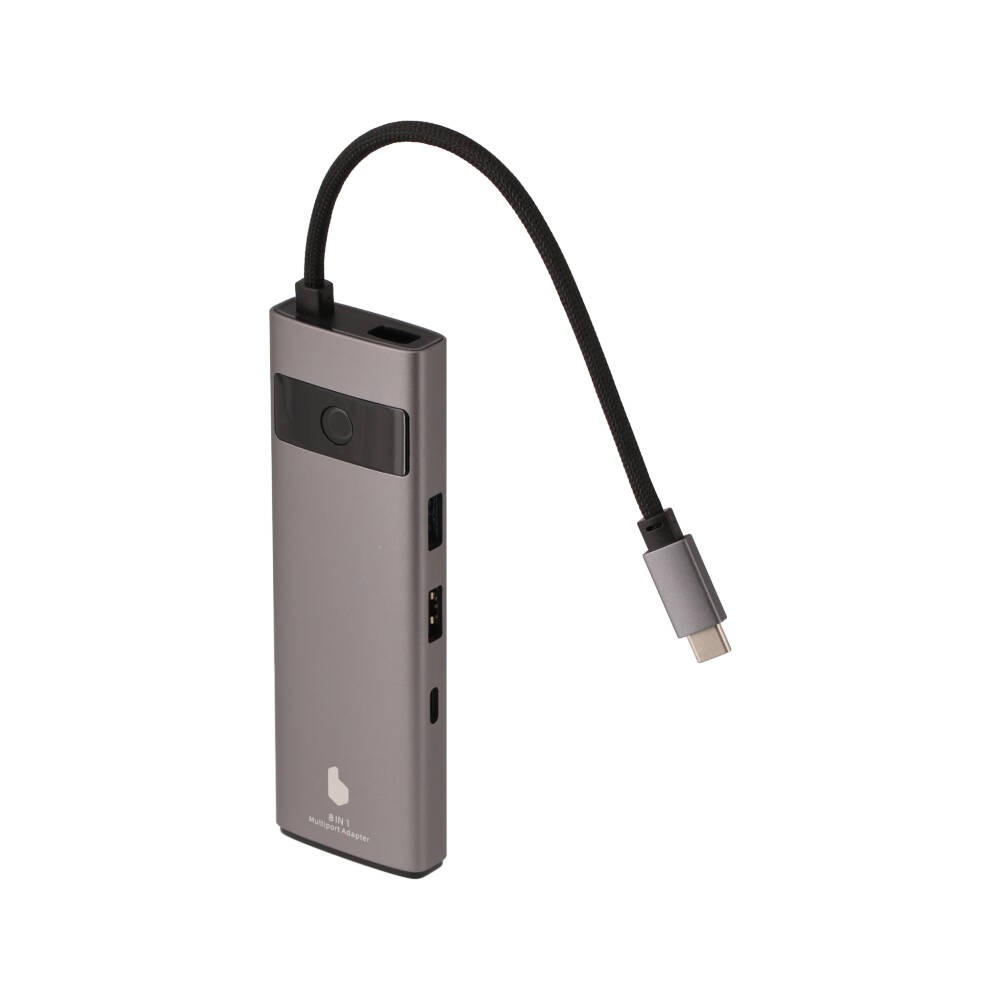 Blue Box Port Hub USB Type-C 8-in-1 Multifunction Converter with Screen On/Off button Gray
