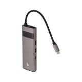 Blue Box Port Hub USB Type-C 8-in-1 Multifunction Converter with Screen On/Off button Gray