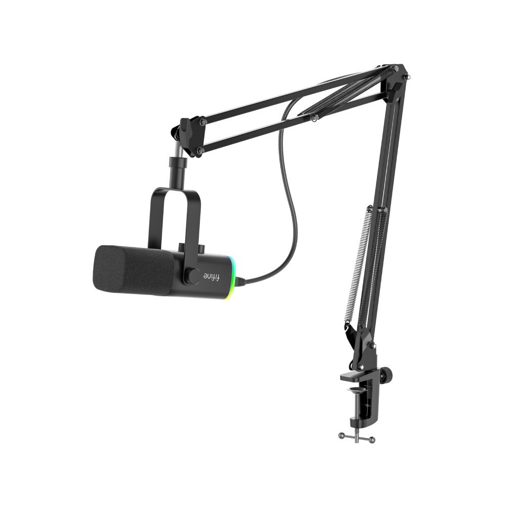 ไมโครโฟน Fifine AM8T Dynamic Mic Boom Arm Stand RGB Black