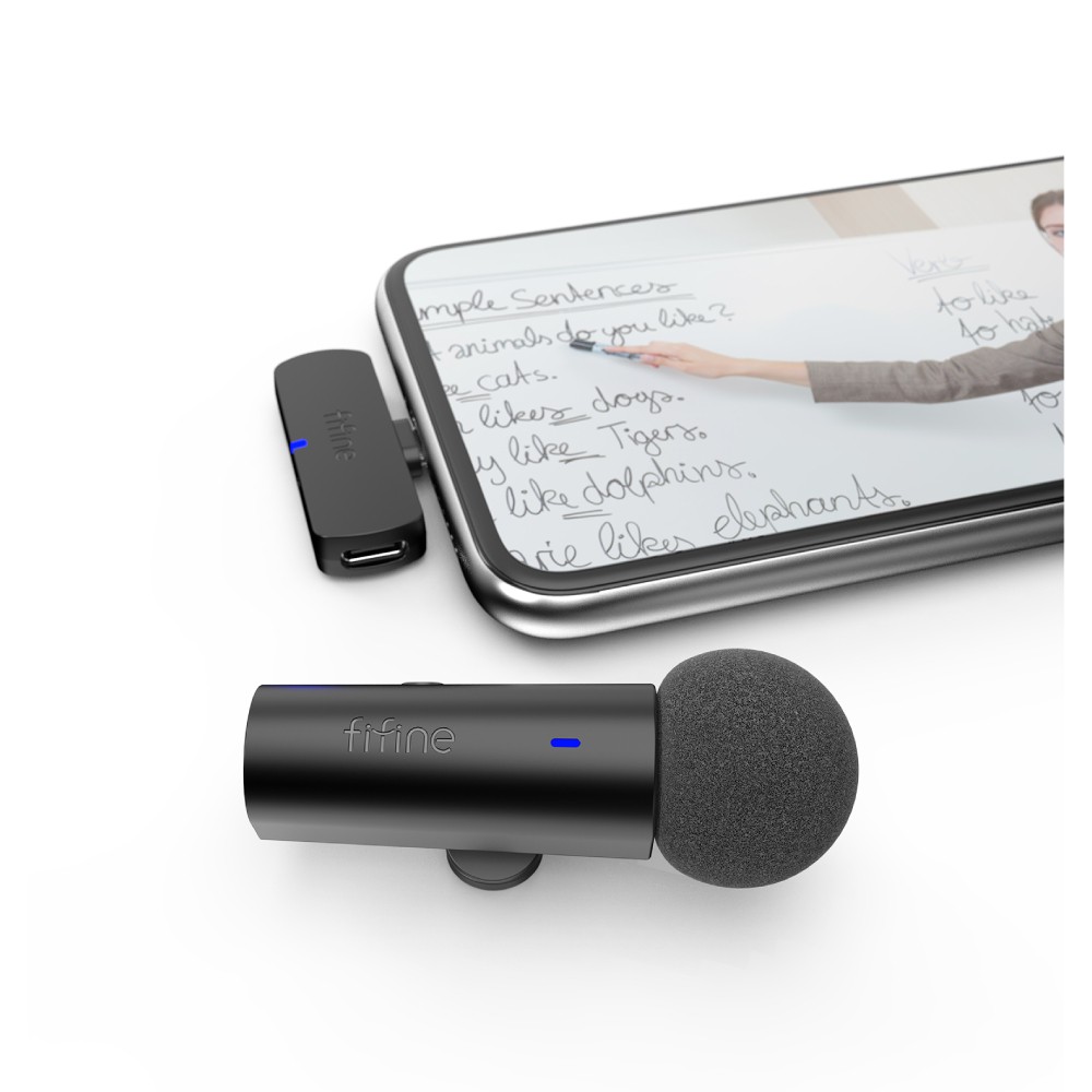ไมโครโฟน Fifine M6 USB-C Wireless Lapel Mic Black