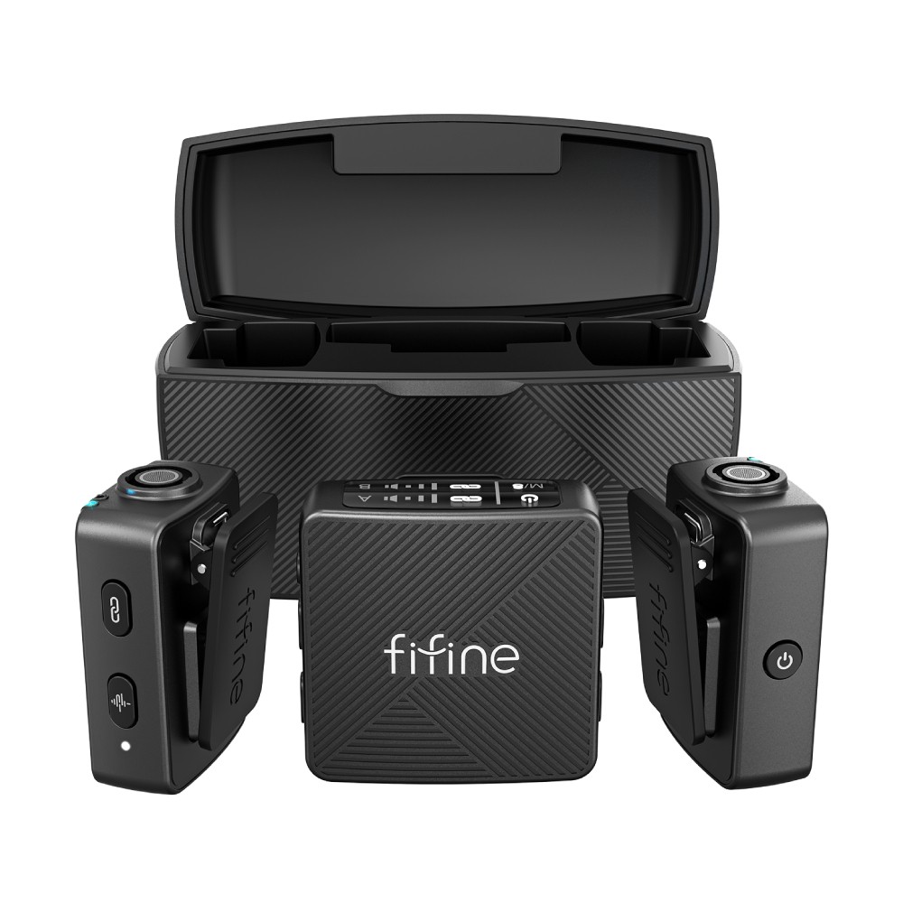 ไมโครโฟน Fifine M9 Dual Wireless Mic Charging Case Black