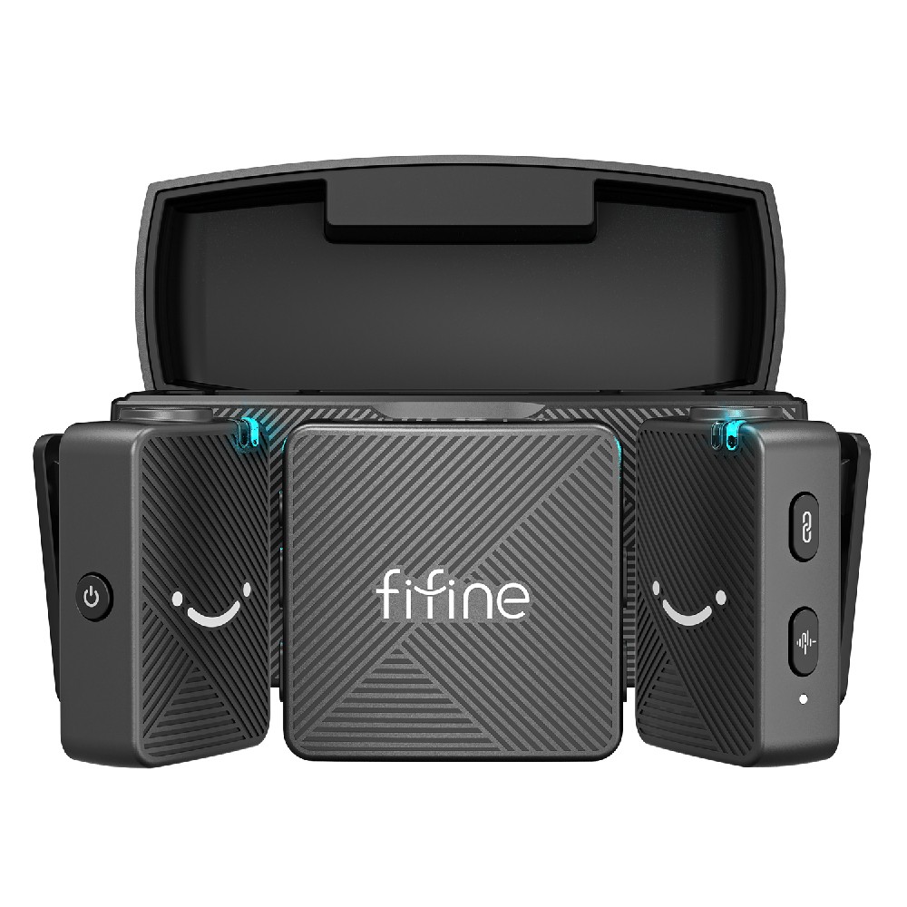 ไมโครโฟน Fifine M9 Dual Wireless Mic Charging Case Black