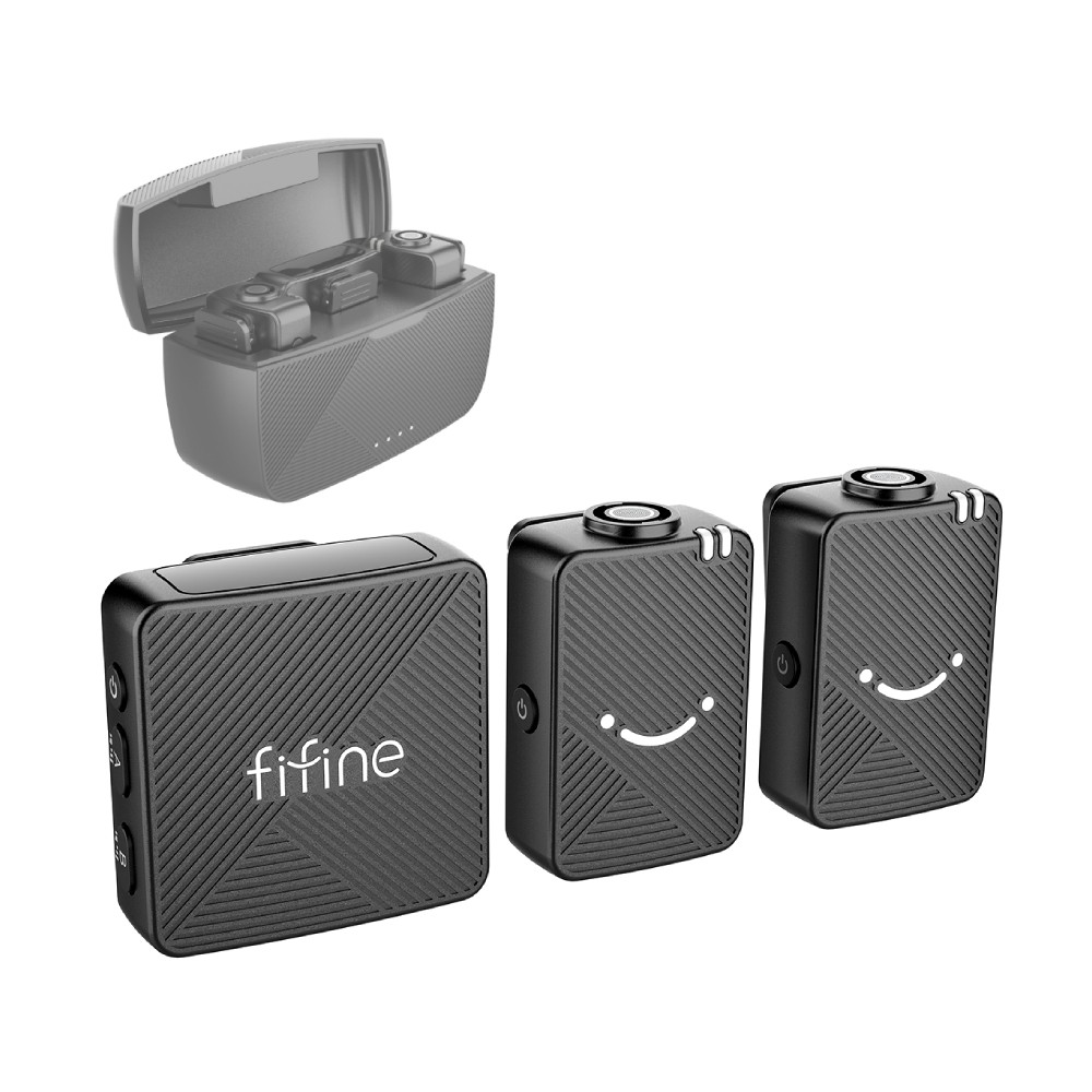 ไมโครโฟน Fifine M9 Dual Wireless Mic Charging Case Black