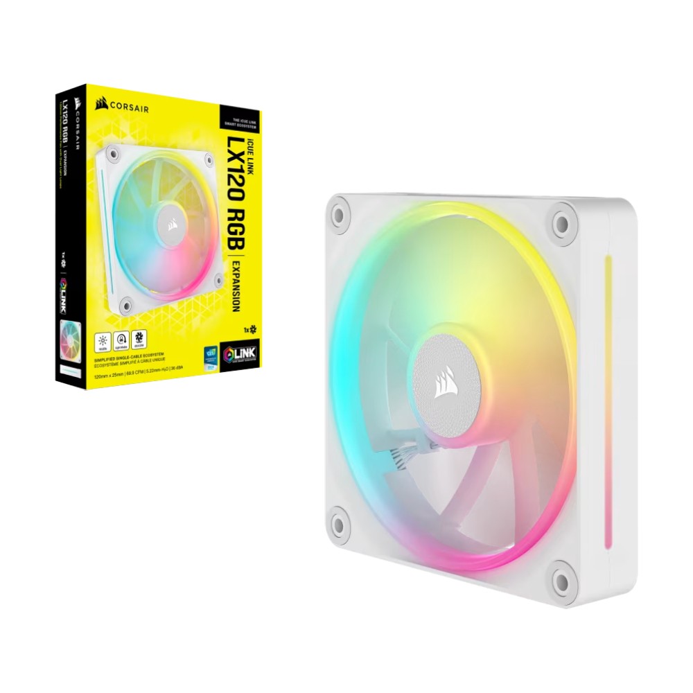 พัดลมคอม Corsair iCUE LINK LX120 RGB 120mm PWM Single Fan Expansion White (CO-9051029-WW)