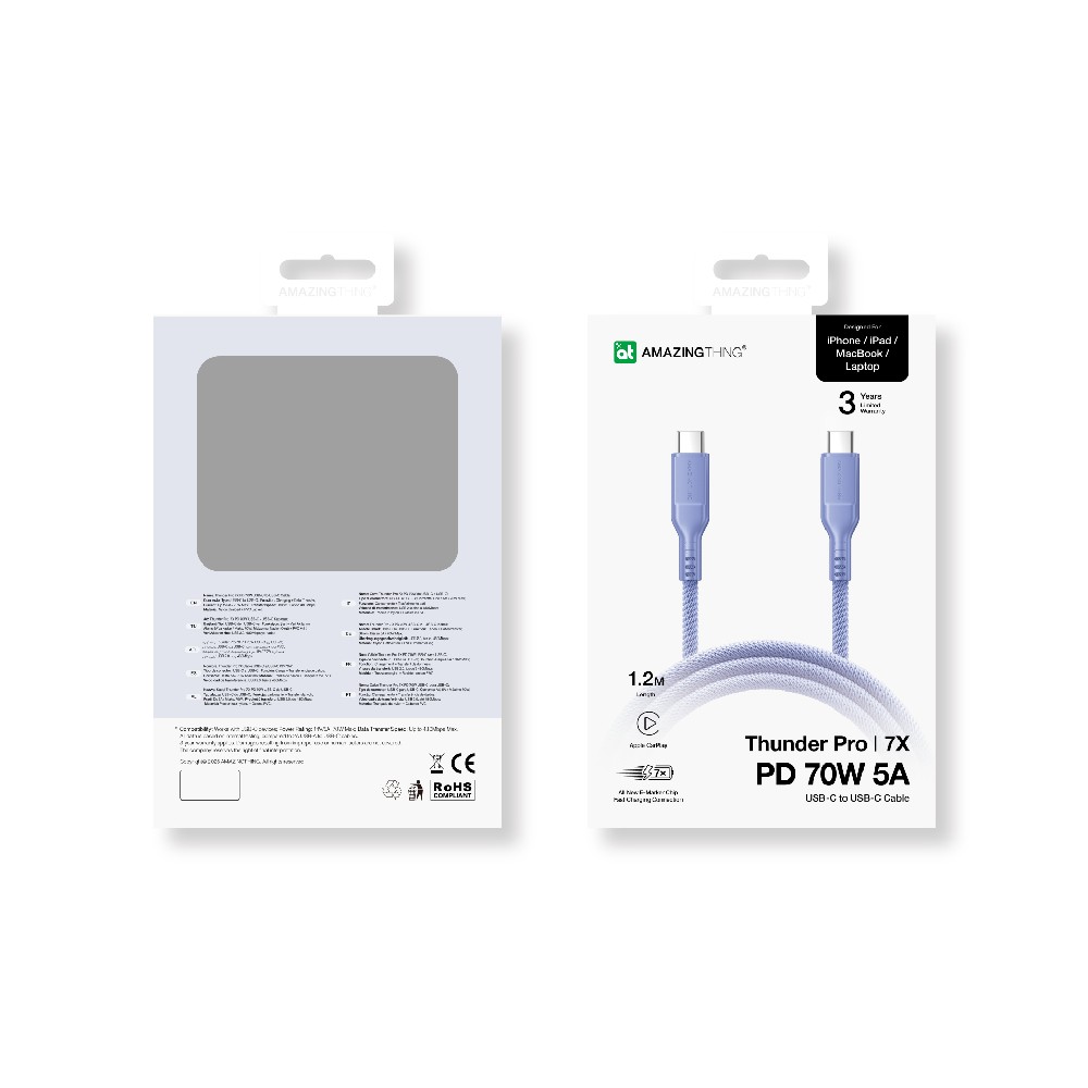 สายชาร์จ AMAZINGthing USB-C to USB-C 70W Thunder Pro I 7X 1.2M Titan Blue