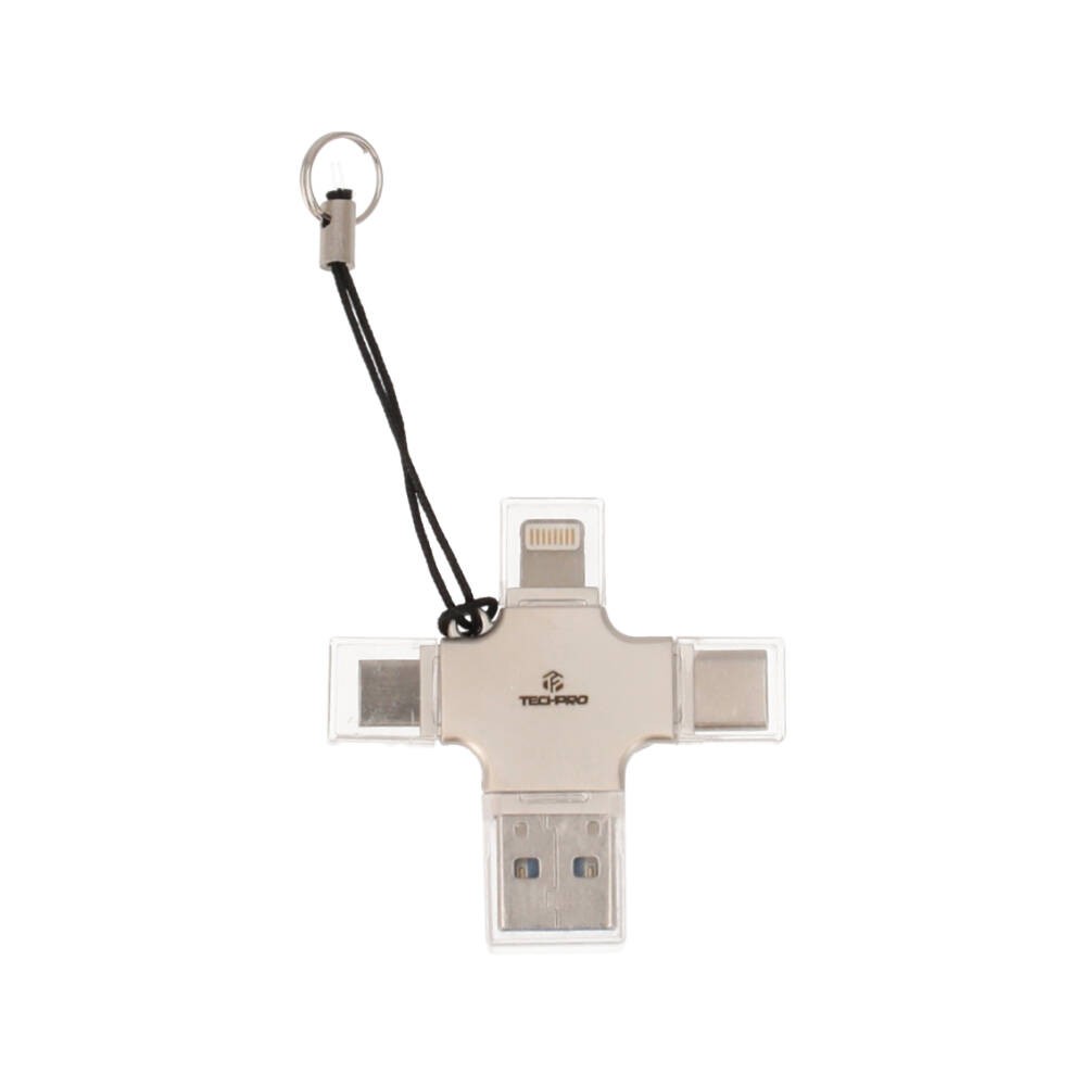เครื่องอ่านการ์ด TECHPRO 4-in-1 Portable TF Card Reader (USB-A/USB-C/Lightning/Micro-USB)