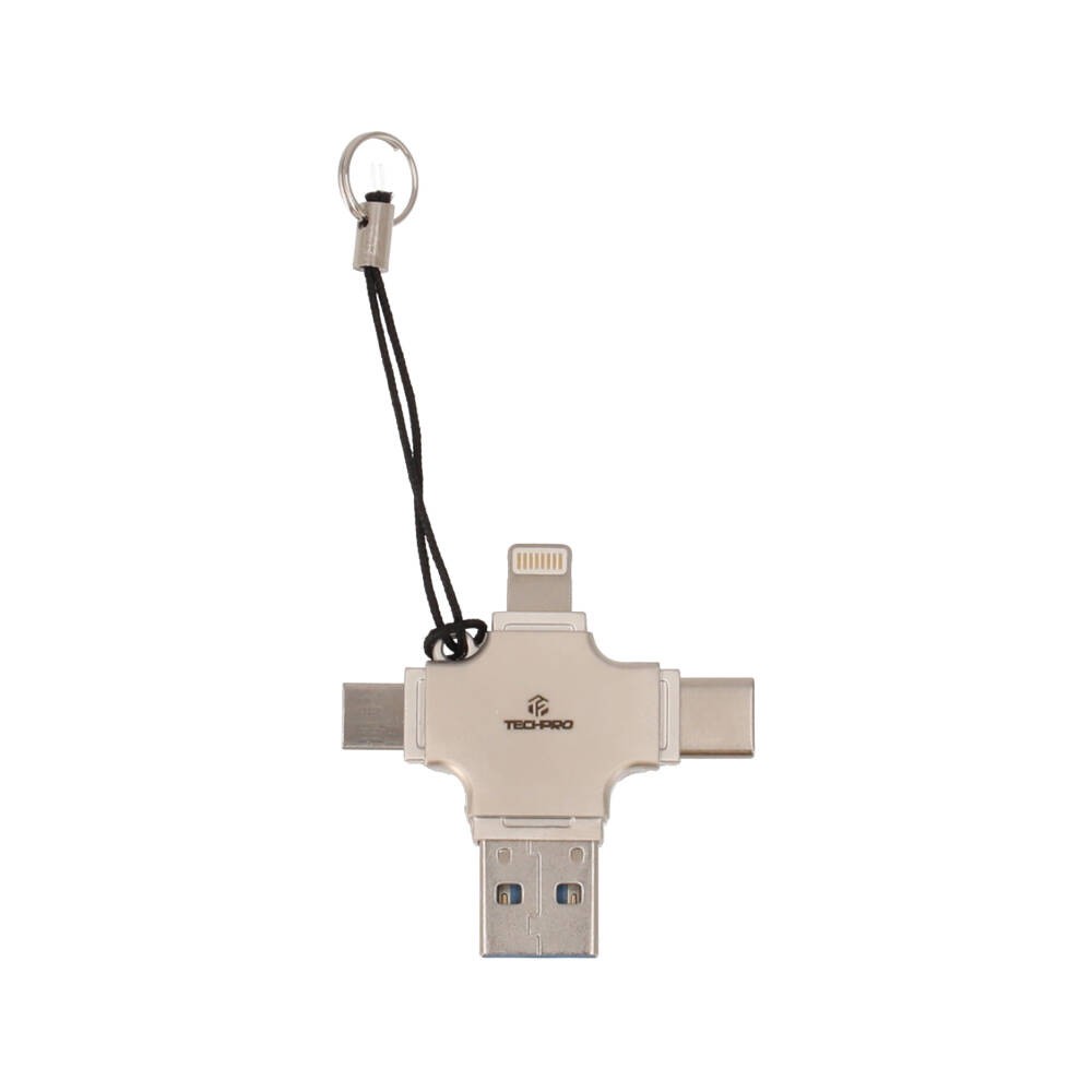 เครื่องอ่านการ์ด TECHPRO 4-in-1 Portable TF Card Reader (USB-A/USB-C/Lightning/Micro-USB)