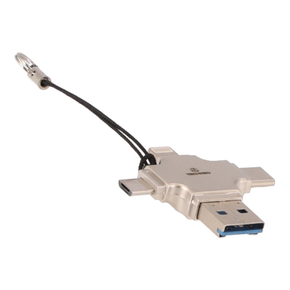 เครื่องอ่านการ์ด TECHPRO 4-in-1 Portable TF Card Reader (USB-A/USB-C/Lightning/Micro-USB)