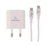 อะแดปเตอร์ TECHPRO Wall USB Charger 1 USB-C (PD20W) พร้อมสายชาร์จ USB-C to USB-C Cable 1M. White