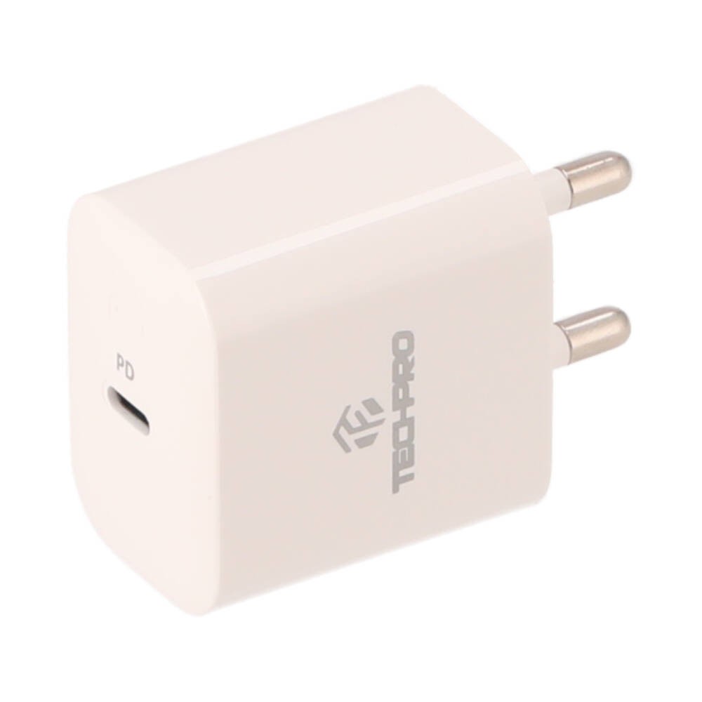 อะแดปเตอร์ TECHPRO Wall USB Charger 1 USB-C (PD20W) พร้อมสายชาร์จ USB-C to USB-C Cable 1M. White