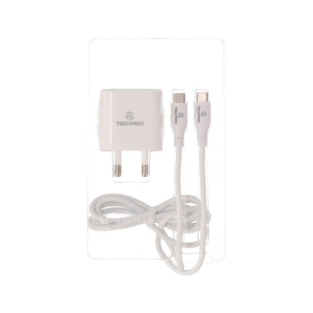 อะแดปเตอร์ TECHPRO Wall USB Charger 1 USB-C (PD20W) พร้อมสายชาร์จ USB-C to USB-C Cable 1M. White