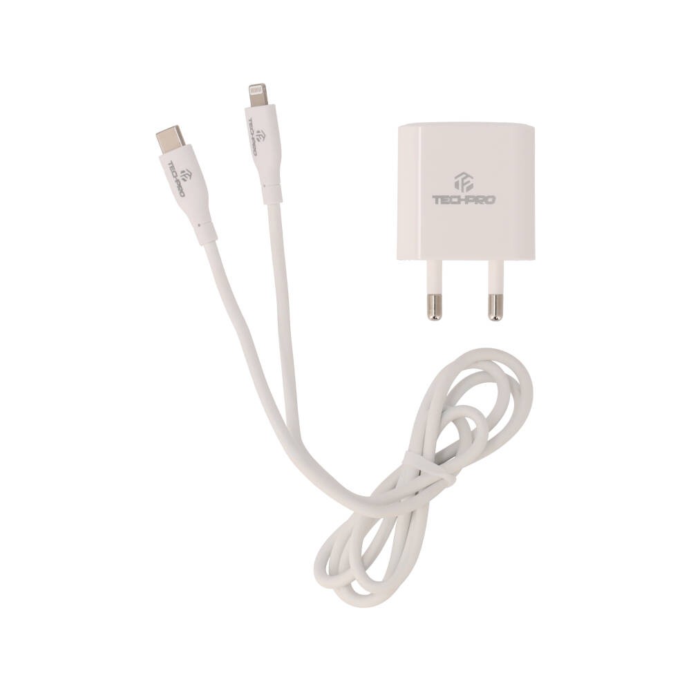 อะแดปเตอร์ TECHPRO Wall USB Charger 1 USB-C (PD20W) พร้อมสายชาร์จ USB-C to Lightning Cable 1M. White