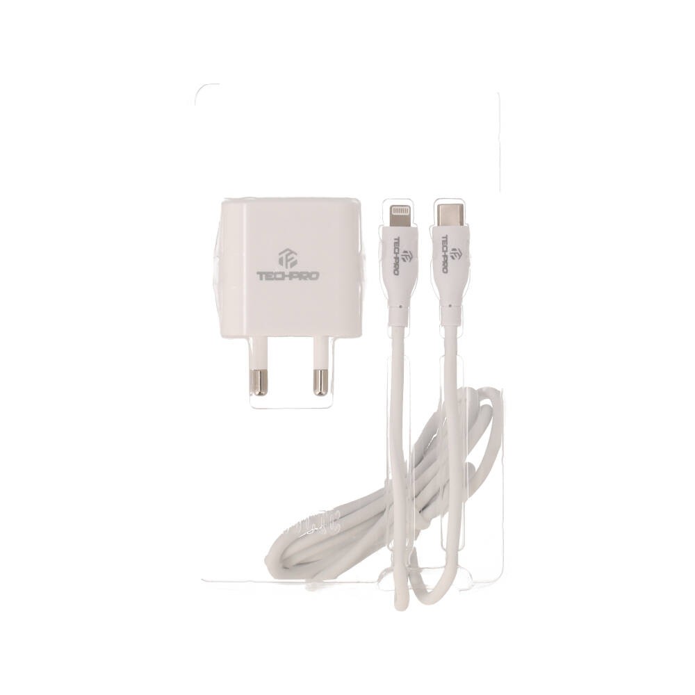 อะแดปเตอร์ TECHPRO Wall USB Charger 1 USB-C (PD20W) พร้อมสายชาร์จ USB-C to Lightning Cable 1M. White