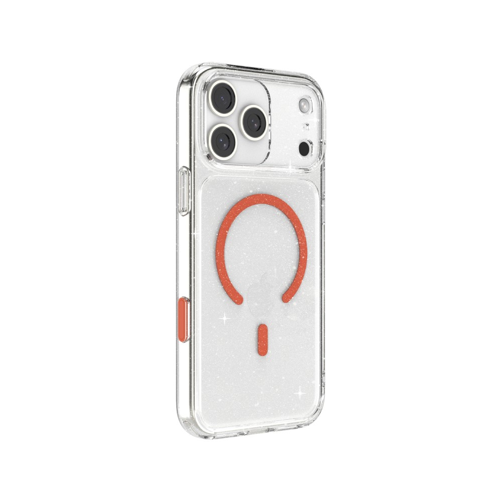 เคส JTLEGEND iPhone 17 Pro Max Glitter Hybrid Cushion Mag Crystal Clear with Orange Magnetic