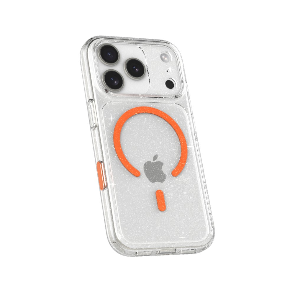เคส JTLEGEND iPhone 17 Pro Max Glitter Hybrid Cushion Mag Crystal Clear with Orange Magnetic