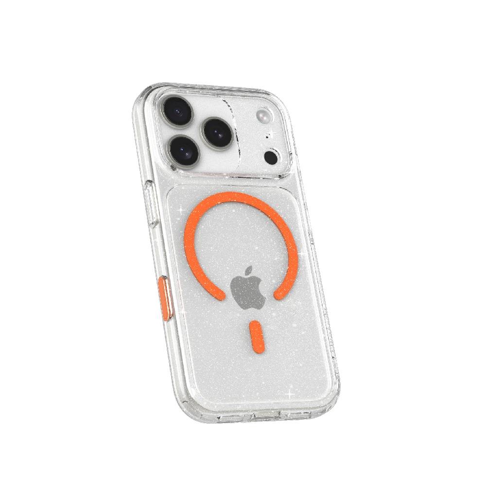 เคส JTLEGEND iPhone 17 Pro Glitter Hybrid Cushion Mag Crystal Clear with Orange Magnetic