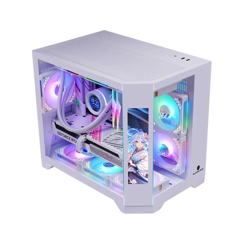 เคสคอมพิวเตอร์ WJCOOLMAN Dreamer LCD M-ATX Panorama TG Case White