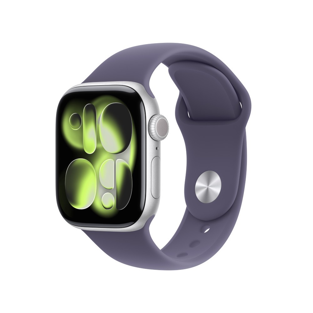 Apple Watch Series 11 GPS + Cellular 46mm Silver Aluminium Case with Purple Fog Sport Band - M/L