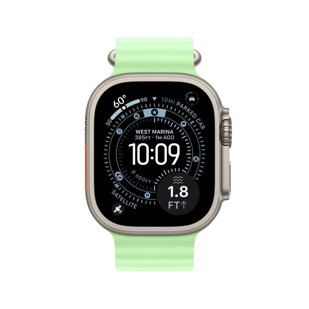 Apple Watch 49mm Neon Green Ocean Band - Natural Titanium Finish