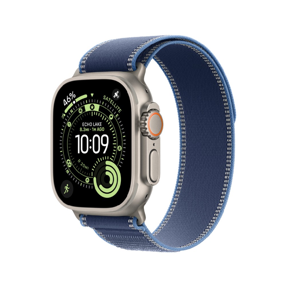 Apple Watch 49mm Blue/Bright Blue Trail Loop - S/M - Natural Titanium Finish