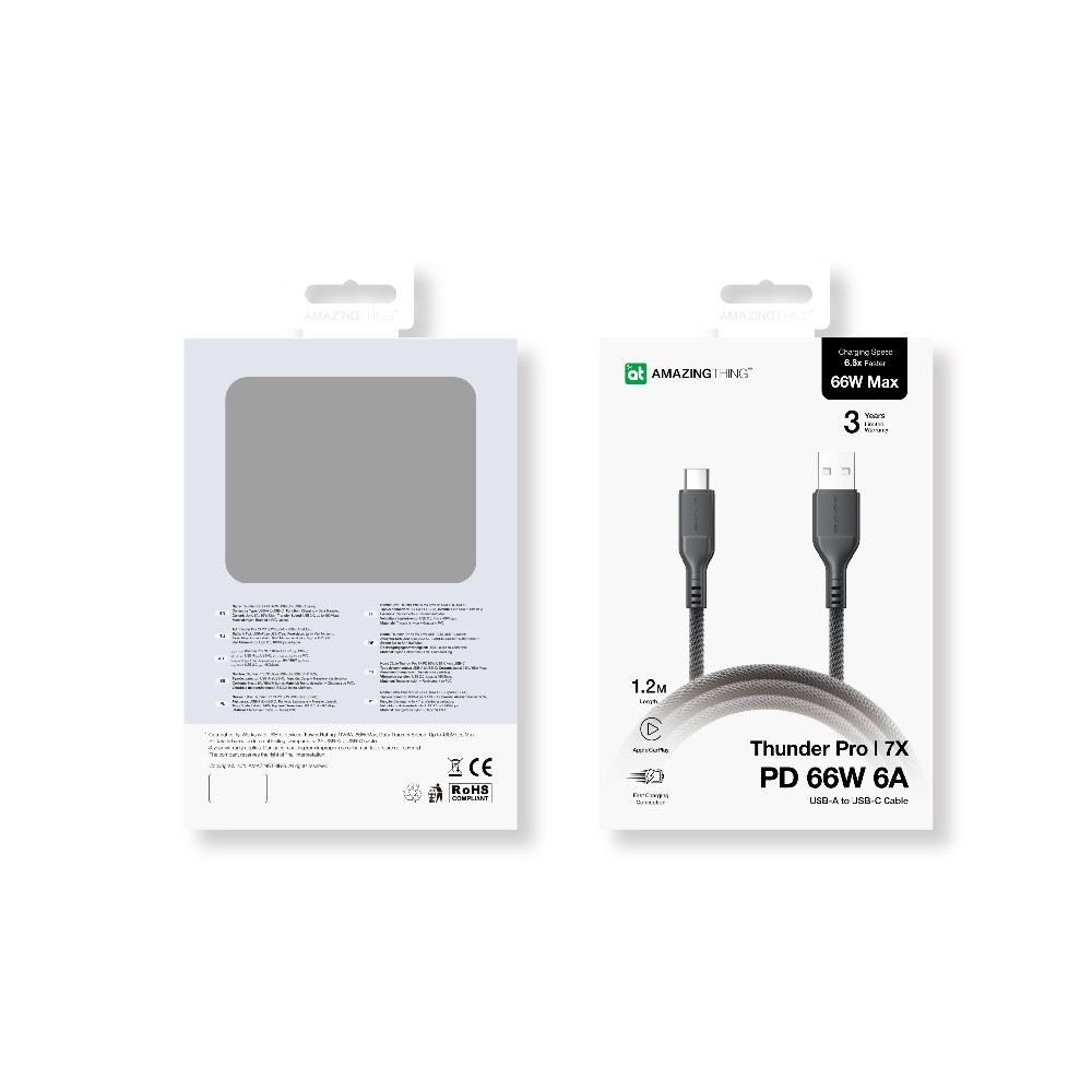 สายชาร์จ AMAZINGthing USB-A to USB-C Cable 66W Thunder Pro I 7X 1.2M Black