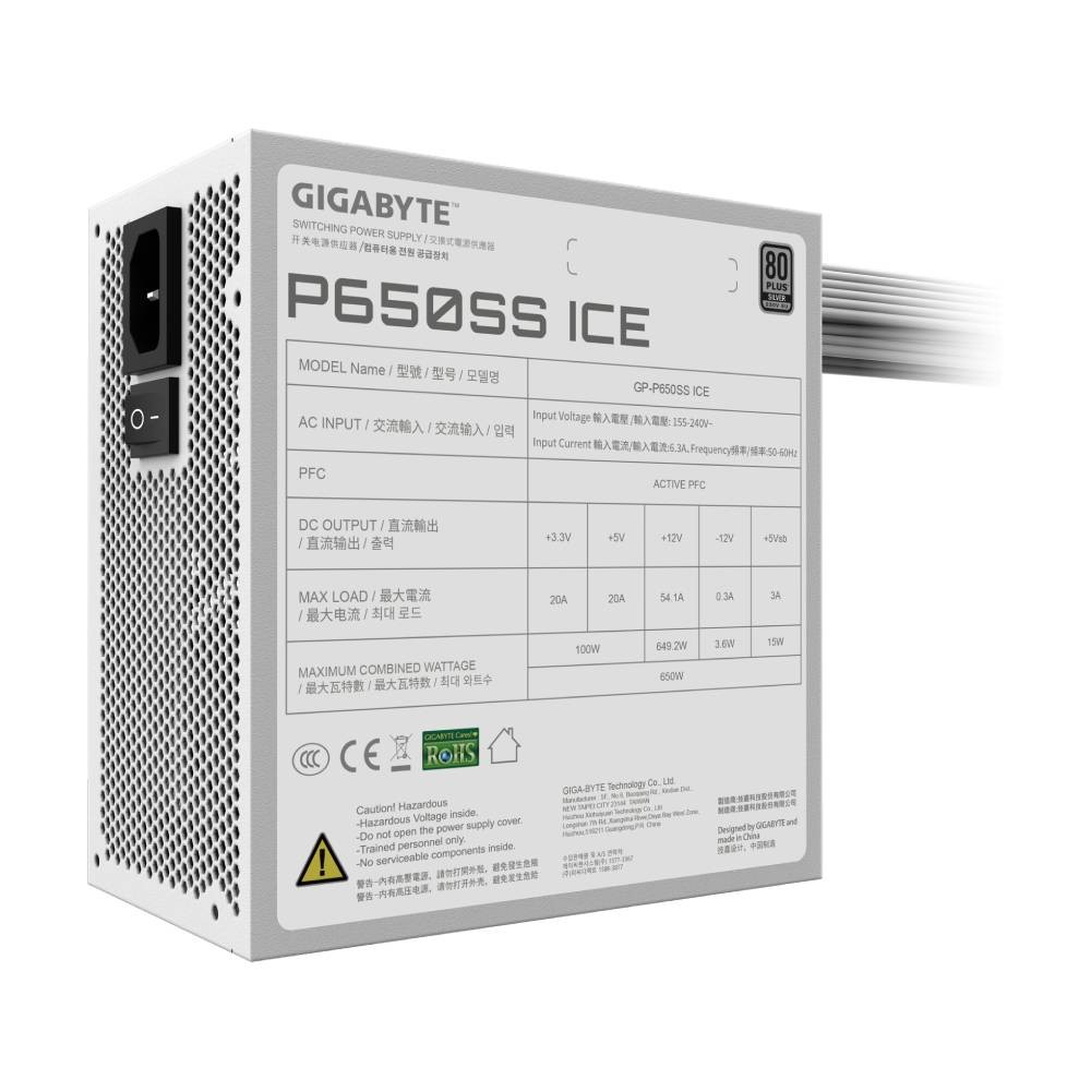 พาวเวอร์ซัพพลาย GIGABYTE P650SS ICE 650W 80 Plus Silver (GP-P650SS ICE)