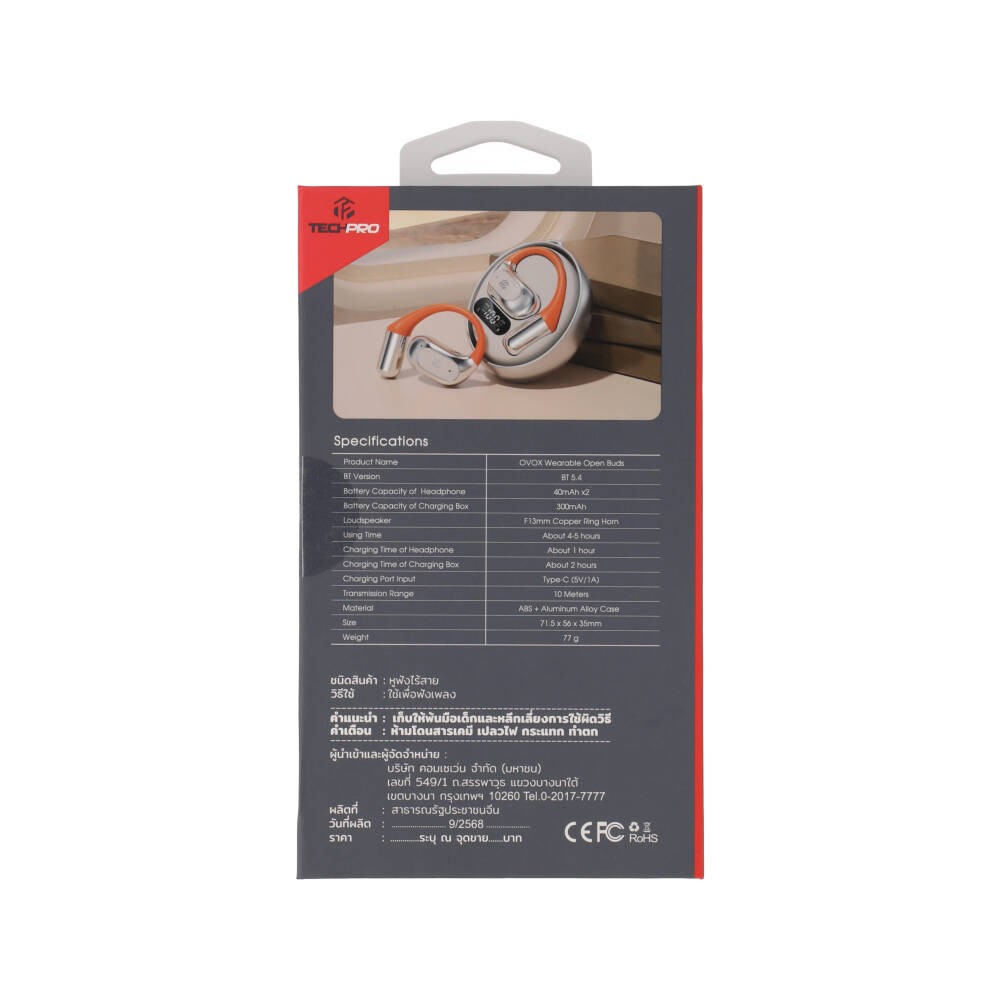 หูฟัง TECHPRO Ovox Wearable Open Buds - Silver