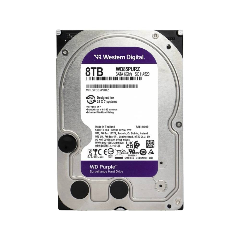 ฮาร์ดดิสก์ WD 8TB Purple 5640rpm 256MB HDD SATA for CCTV (WD85PURZ-3YEAR)