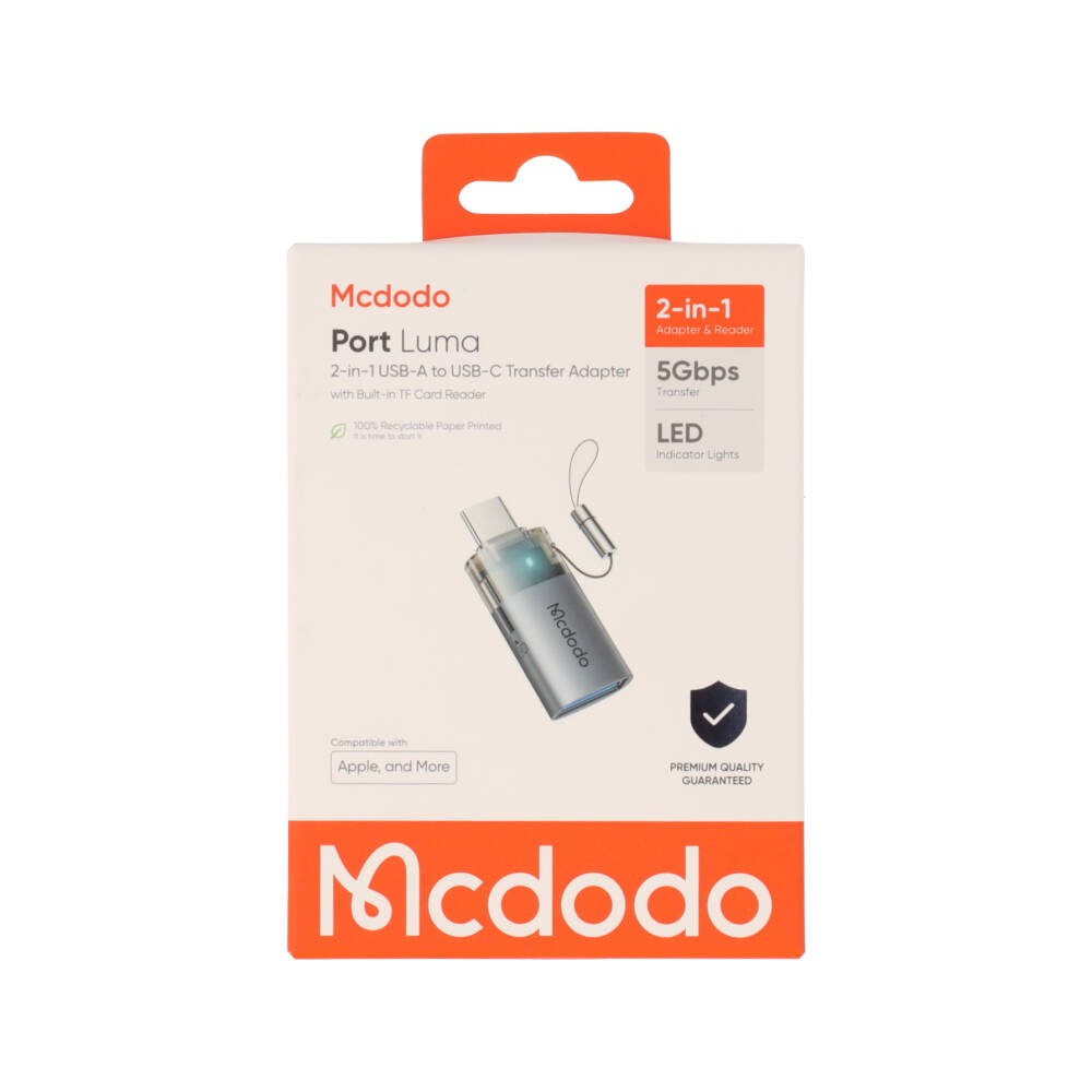 ตัวแปลง MCDODO 2-in-1 USB-A to USB-C Transfer Adapter Built-in TF Card Reader with Lanyard Black