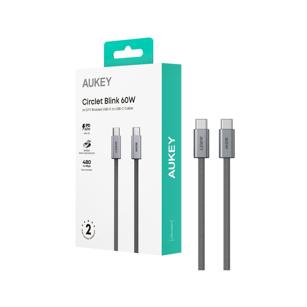 สายชาร์จ AUKEY USB-C to USB-C 1M. Gray (CB-DCC061)