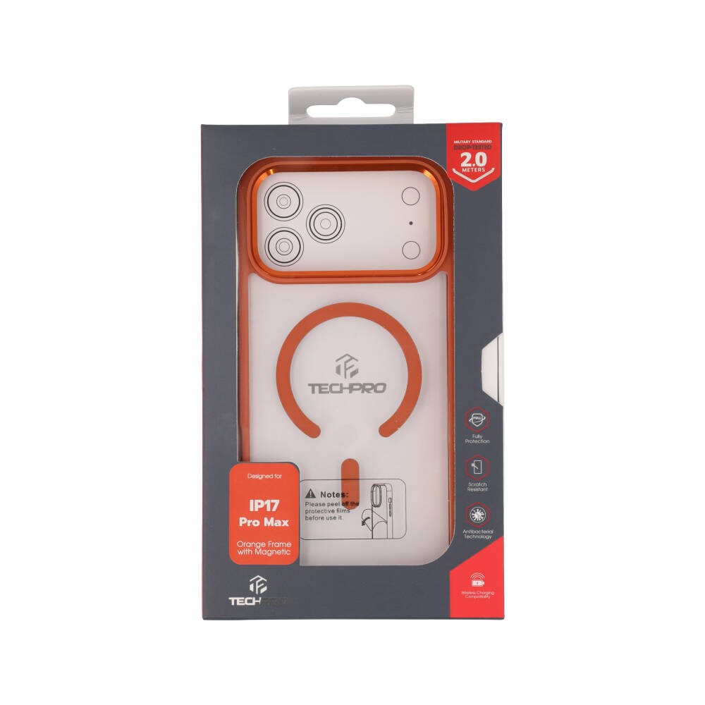 เคส TECHPRO iPhone 17 Pro Max Orange Frame with magnetic