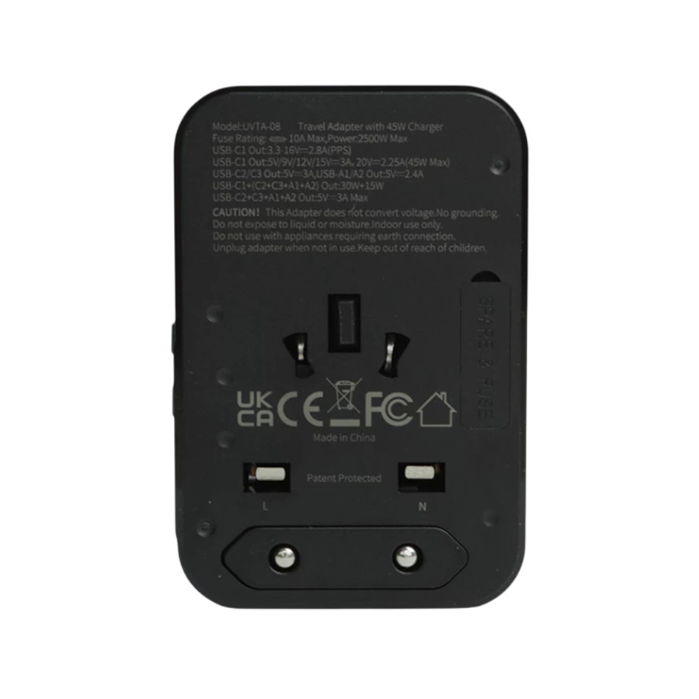 หัวแปลงปลั๊กไฟ Uvolt Universal Travel 70W Dual UVTA-09 Black