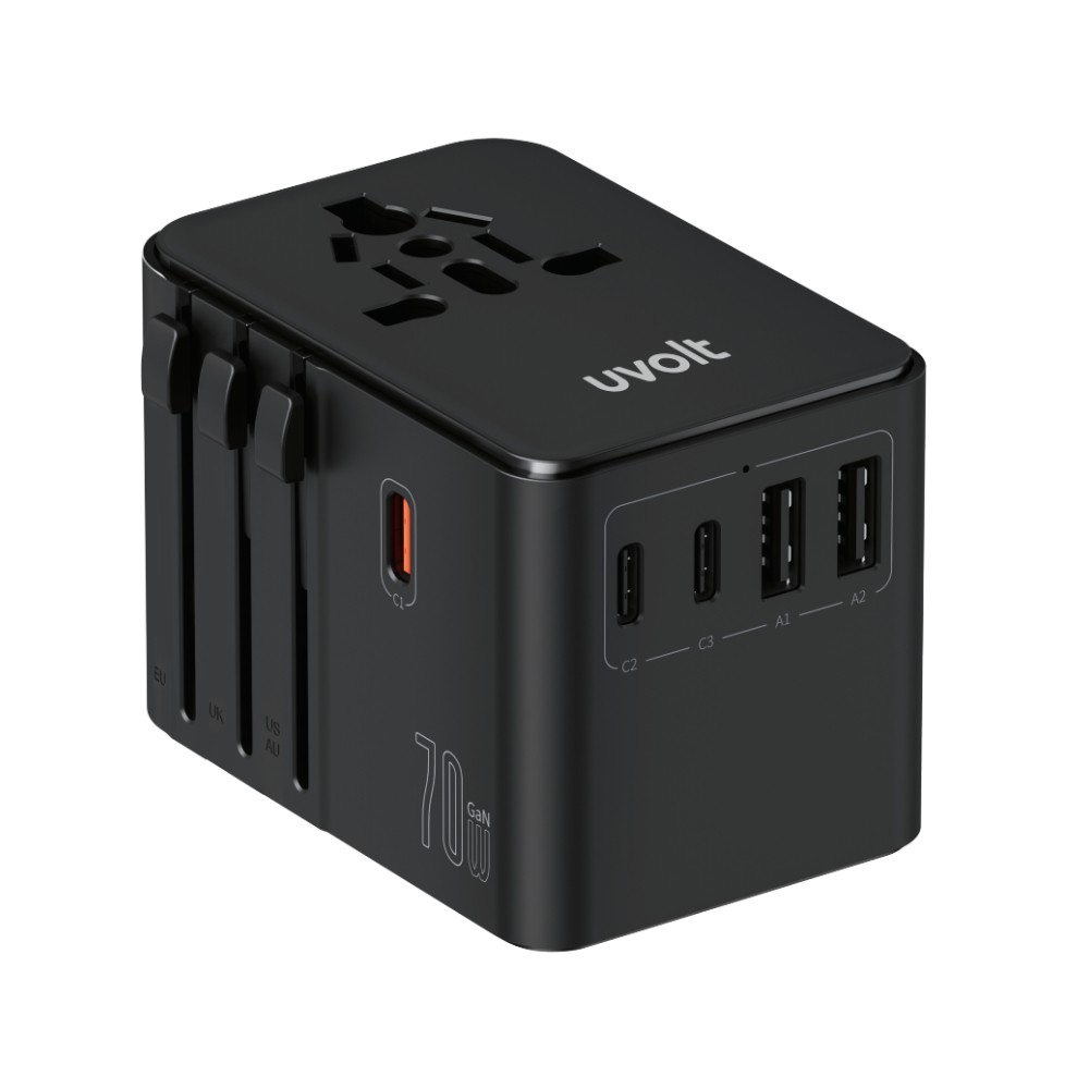 หัวแปลงปลั๊กไฟ Uvolt Universal Travel 70W Dual UVTA-09 Black