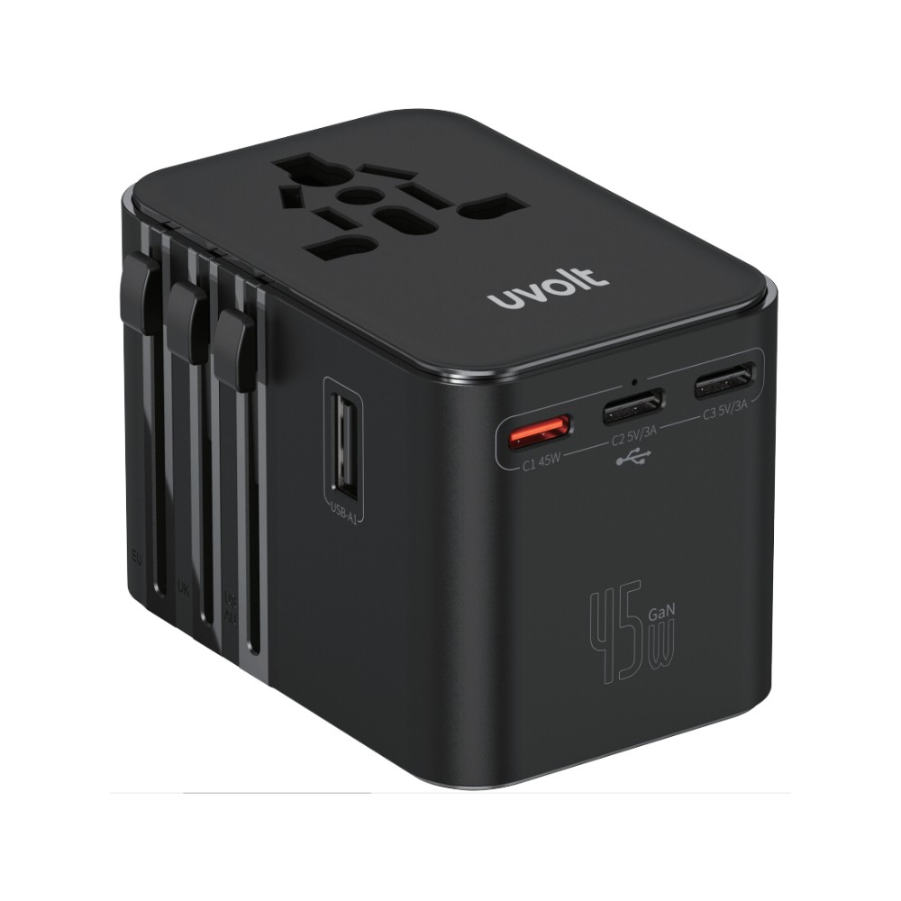 หัวแปลงปลั๊กไฟ Uvolt Universal Travel 45W Dual UVTA-08 Black