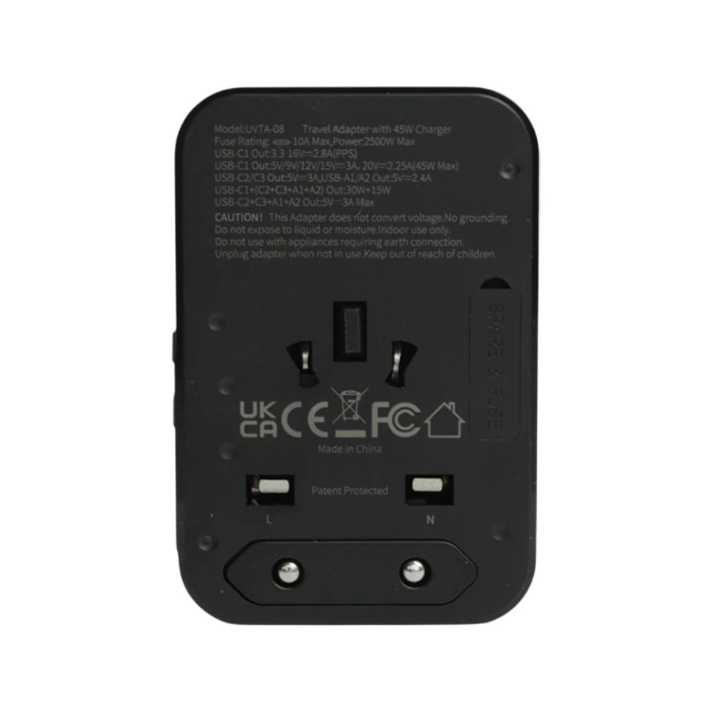 หัวแปลงปลั๊กไฟ Uvolt Universal Travel 45W Dual UVTA-08 Black