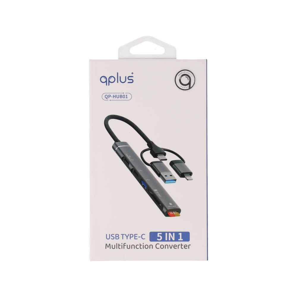 QPLUS USB Type-C Hub 5-in-1 Multifunction Converter Gray