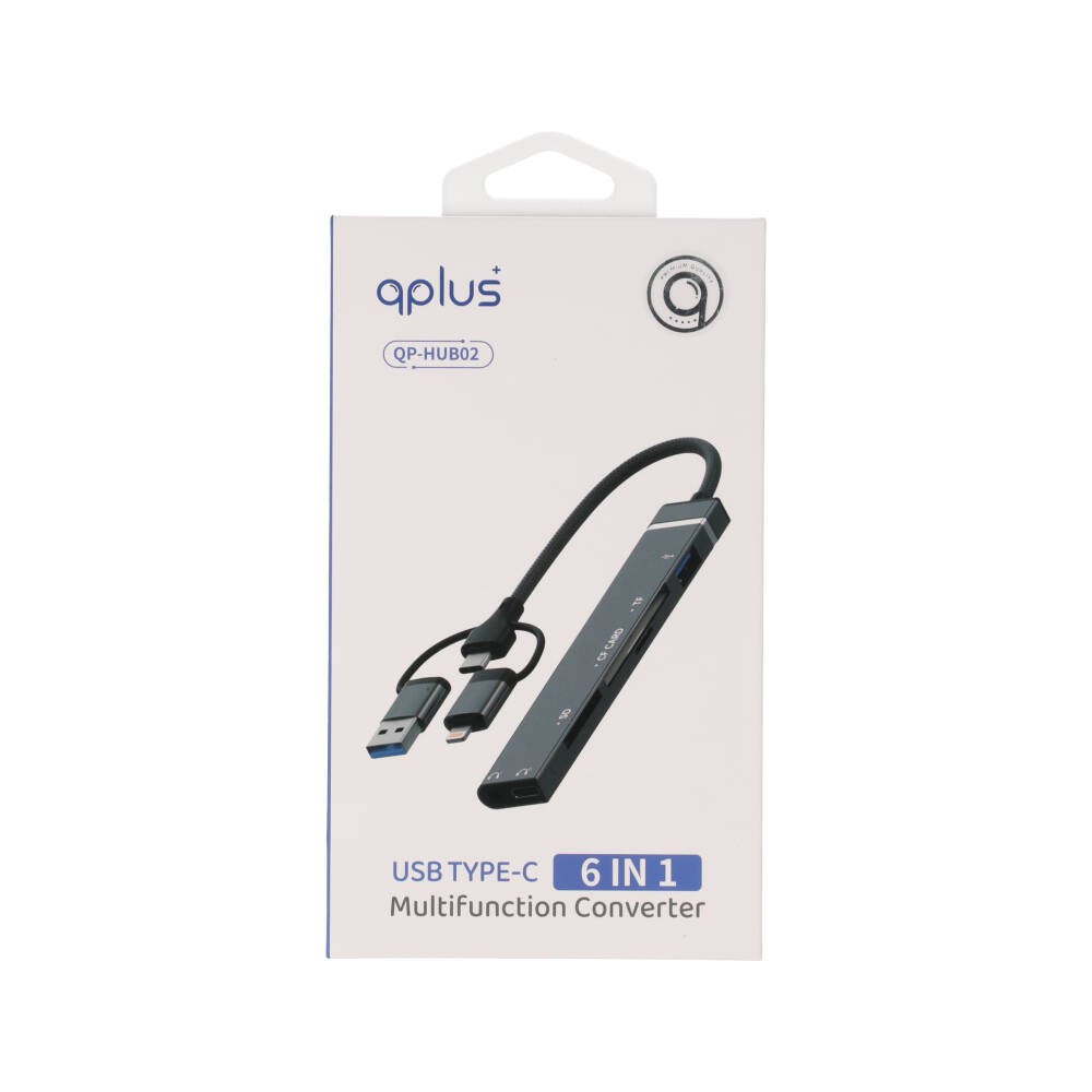 QPLUS USB Type-C Hub 6-in-1 Multifunction Converter Gray
