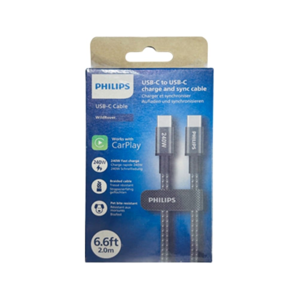 สายชาร์จ Philips USB-C to USB-C Cable 240W Braided 1M Black (DLC7030C/00)