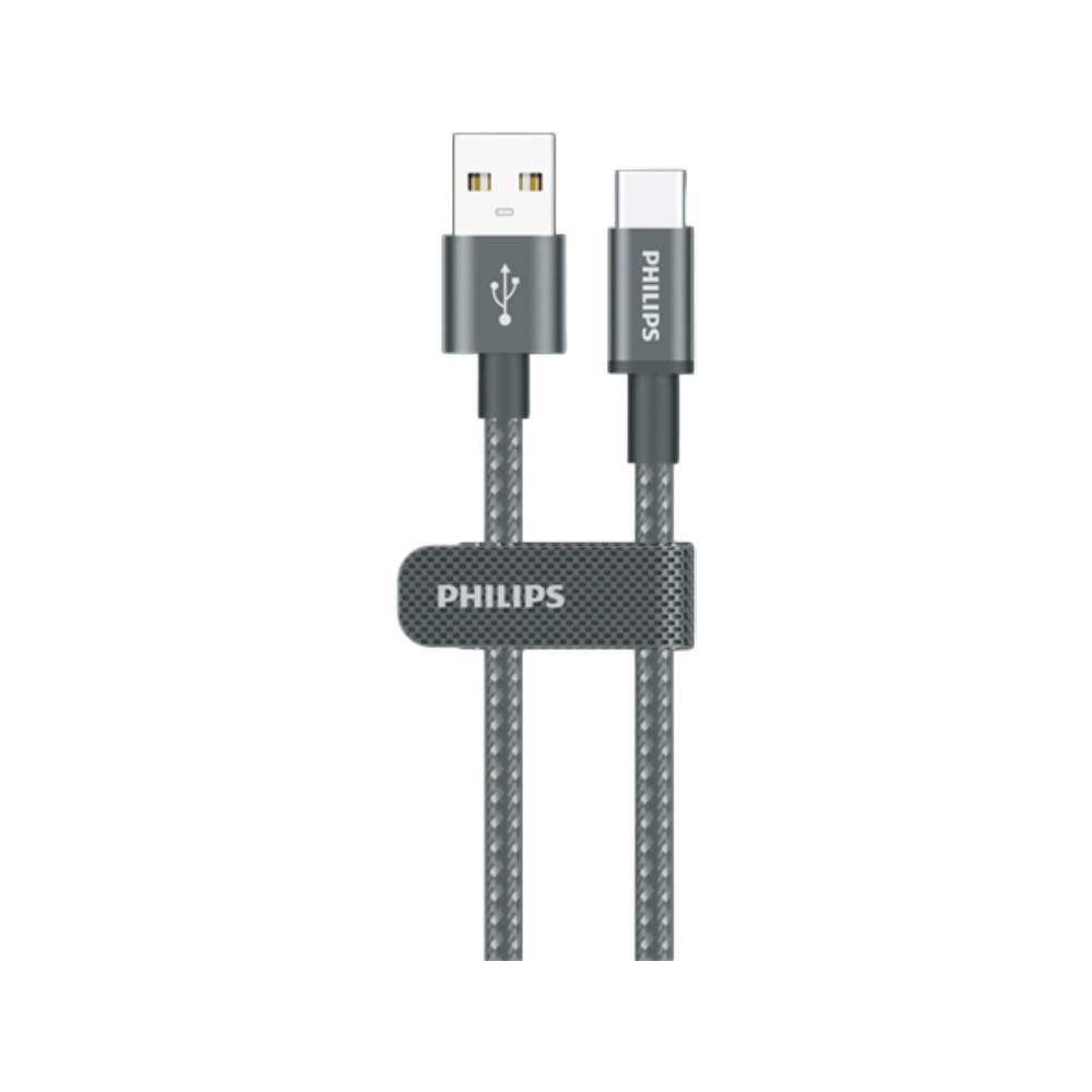 สายชาร์จ Philips USB-A to USB-C Cable 60W Braided 2M Black (DLC5060A/00)