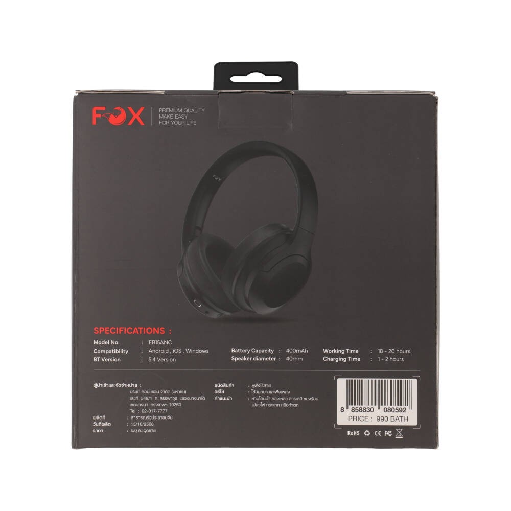 หูฟังไร้สาย FOX EB15ANC Noise-Cancelling with Carry Case Black