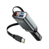 ที่ชาร์จแบตในรถ JOYROOM 3-in-1 Retractable Car Charger 1 USB-A / 1 USB-C / USB-C Cable (PD45W) Dark Gray (JR-CCL07)