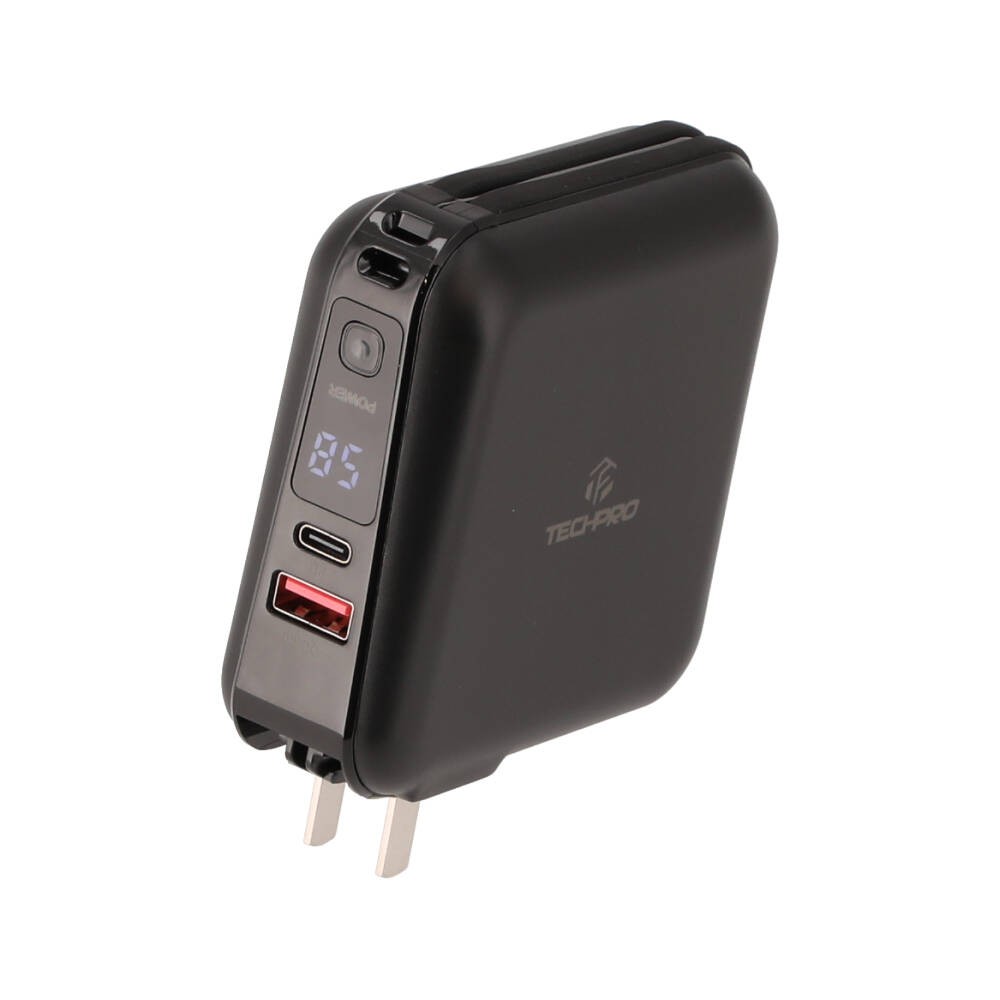 พาวเวอร์แบงค์ TECHPRO 15000 mAh built-in Lightning/Type-C cable (BC19) N Black