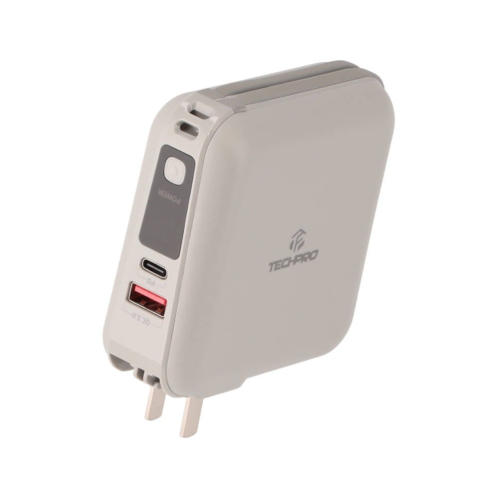 พาวเวอร์แบงค์ TECHPRO 15000 mAh built-in Lightning/Type-C cable (BC19) N Titanium Grey