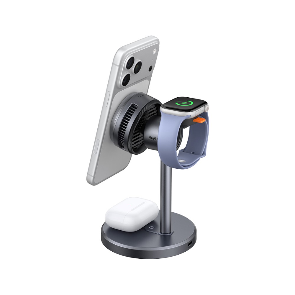 ที่ชาร์จไร้สาย MCDODO 3-in-1 Qi2 Wireless Charger Magnetic MagQ Stand 25W Black (TEC-Cooling)