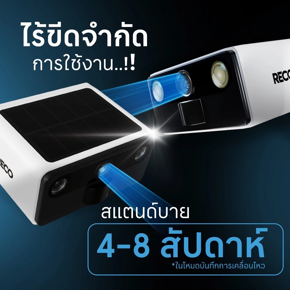 กล้องวงจรปิด RECO 4G SOLAR CCTV Camera Black